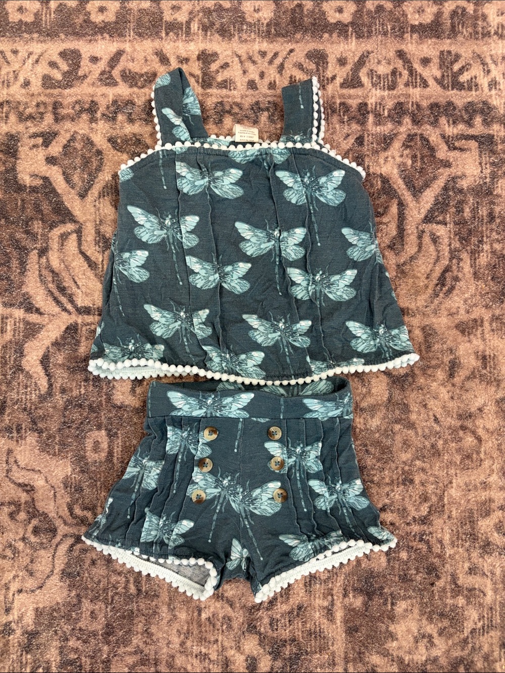 Dragonfly Print Girls' Two-Piece Shorts Set - Teal